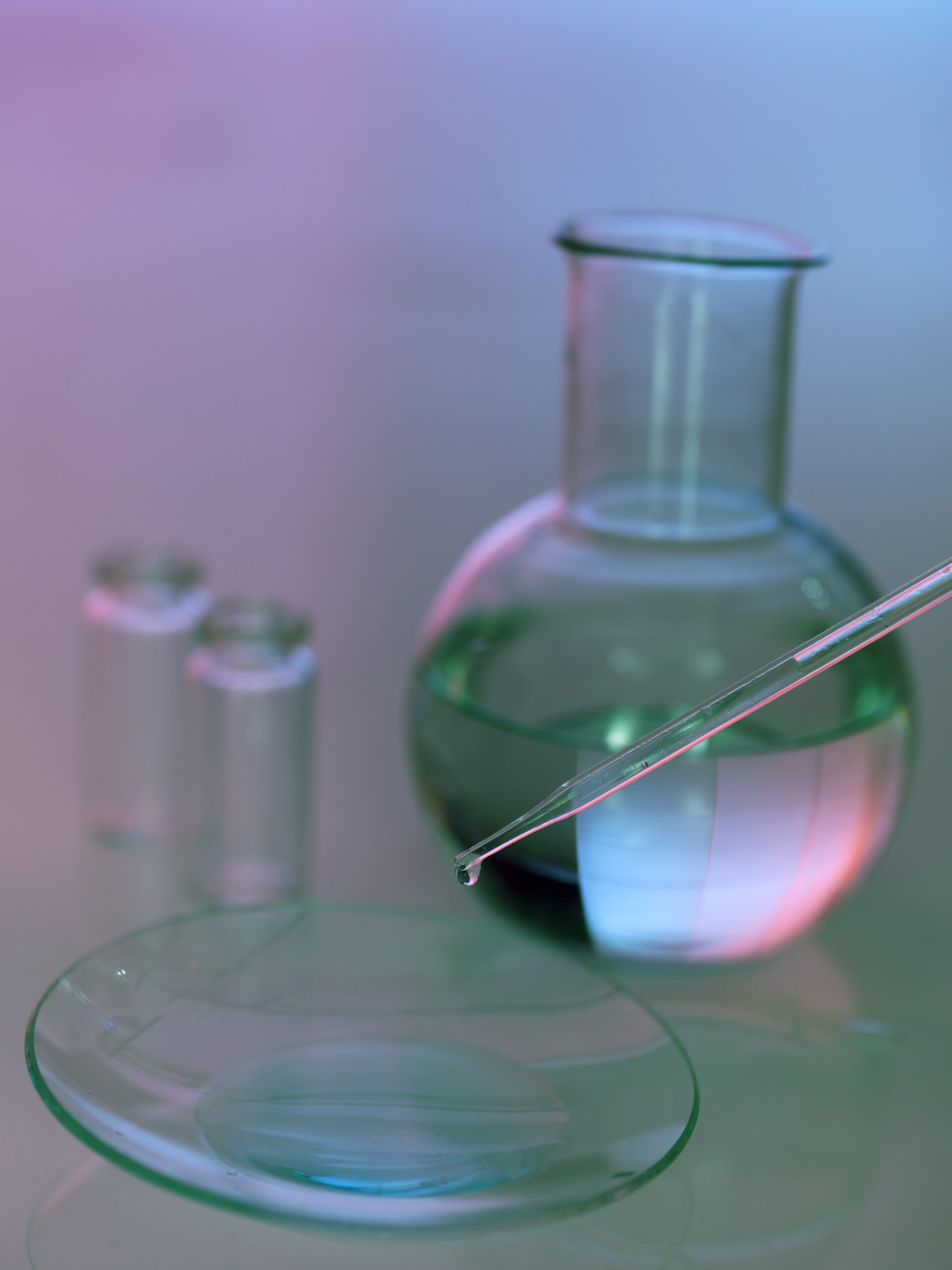 laboratory glassware with tranparent liquid