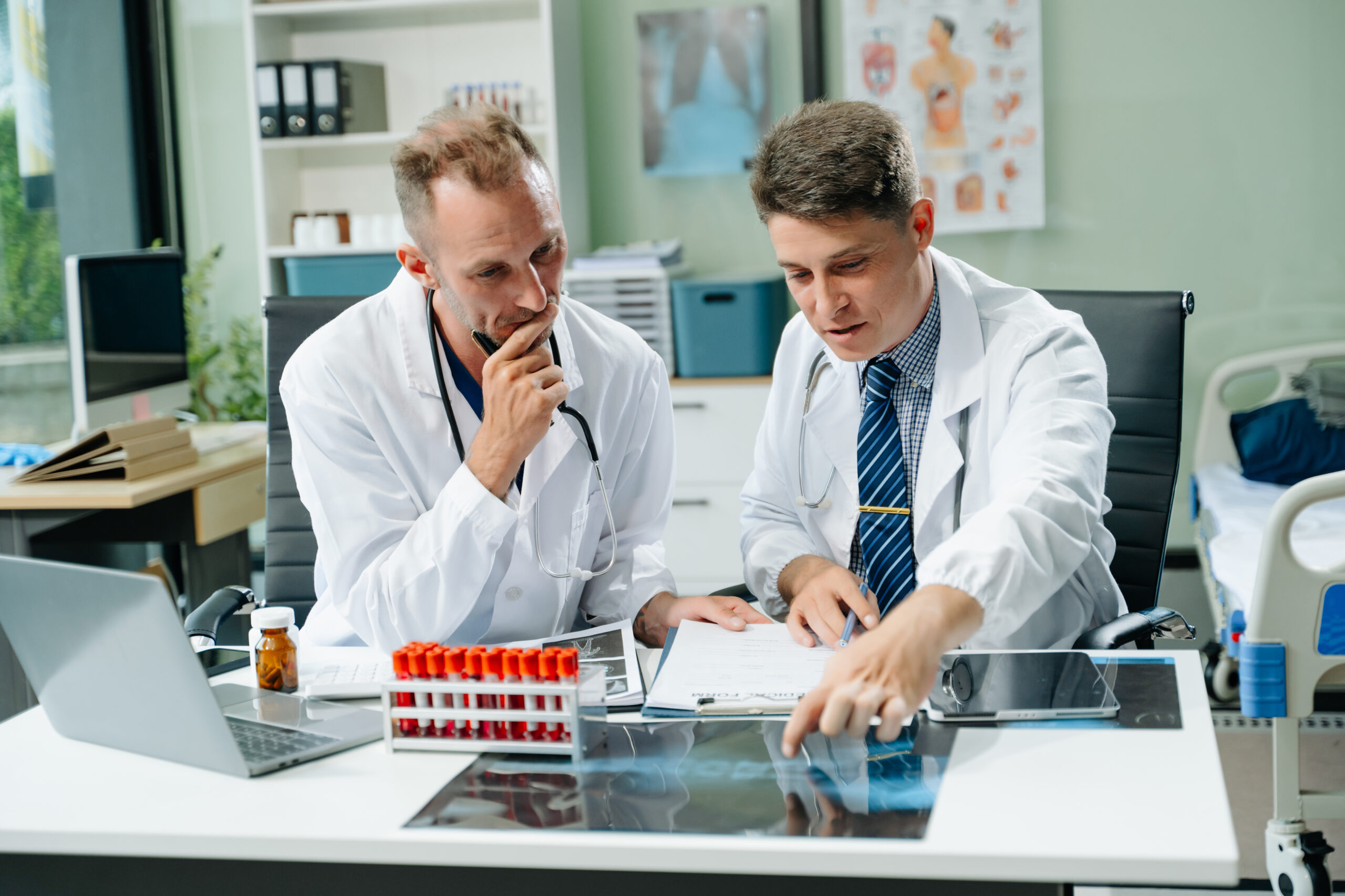 Doctor Talks With Professional Head Nurse or Surgeon, They Use D