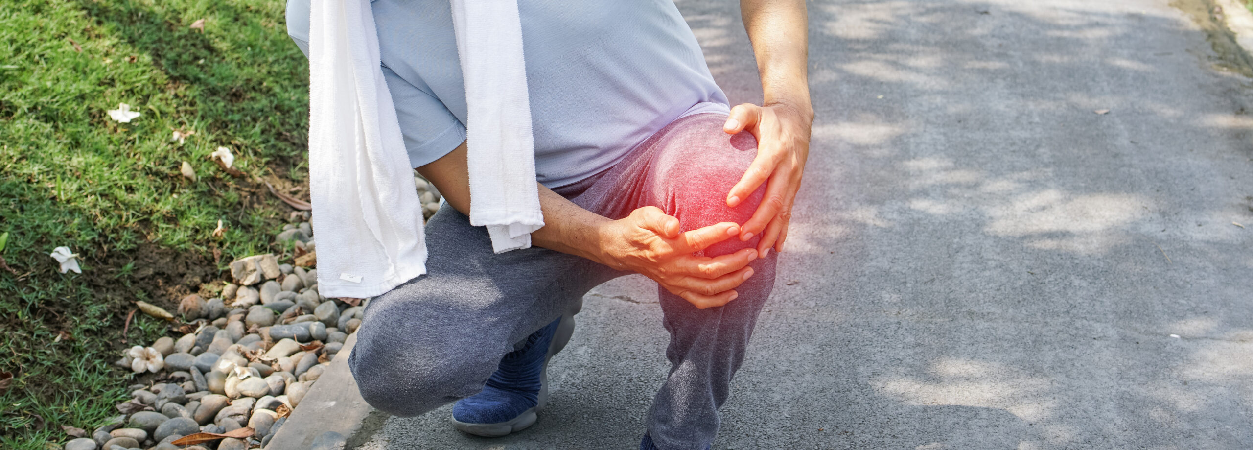 Man falling down and getting knee hurt from exercise